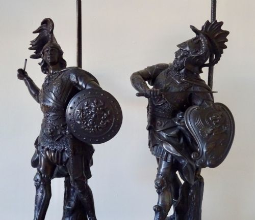 fig 3. PAIR LARGE SPELTER LAMPS