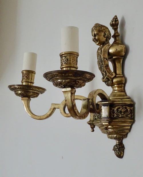 fig 1. PAIR DOUBLE ARM BRASS WALL LIGHTS