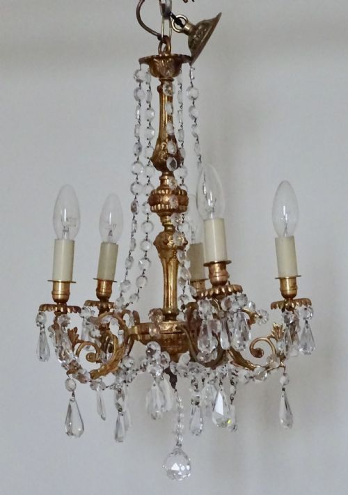 Five Arm Gilded Brass Chandelier