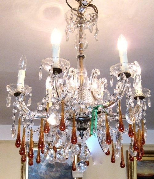fig 1. MARIE THERESE CHANDELIER WITH LONG AMBER DROPS