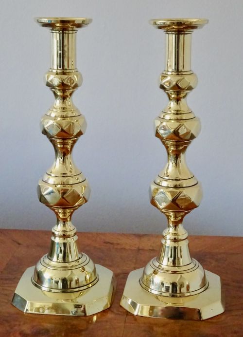 Pair of Tall Victorian Brass Candlesticks