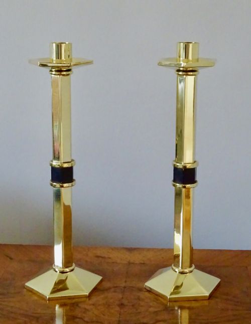 A Pair of Heavy Brass Art Deco Candlesticks