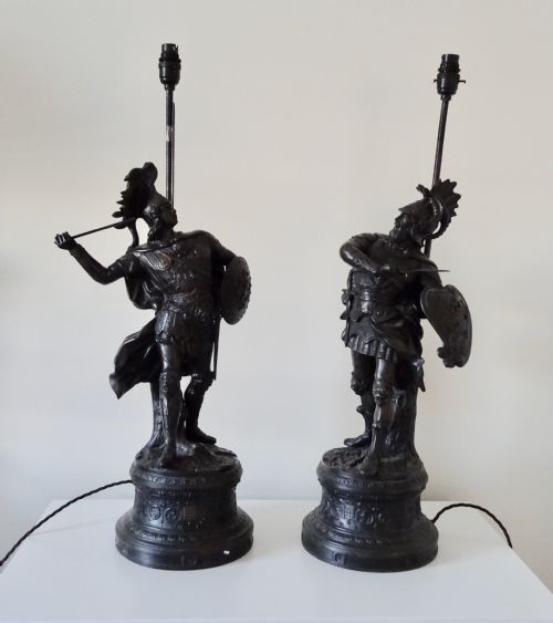 Pair Large Spelter Lamps