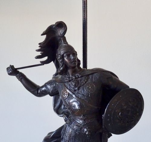 fig 1. PAIR LARGE SPELTER LAMPS