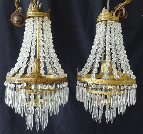 A Pair (Or 2 X Single) Glass Drop Chandeliers