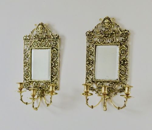 Pair Brass  Girandoles with Original Mirrors