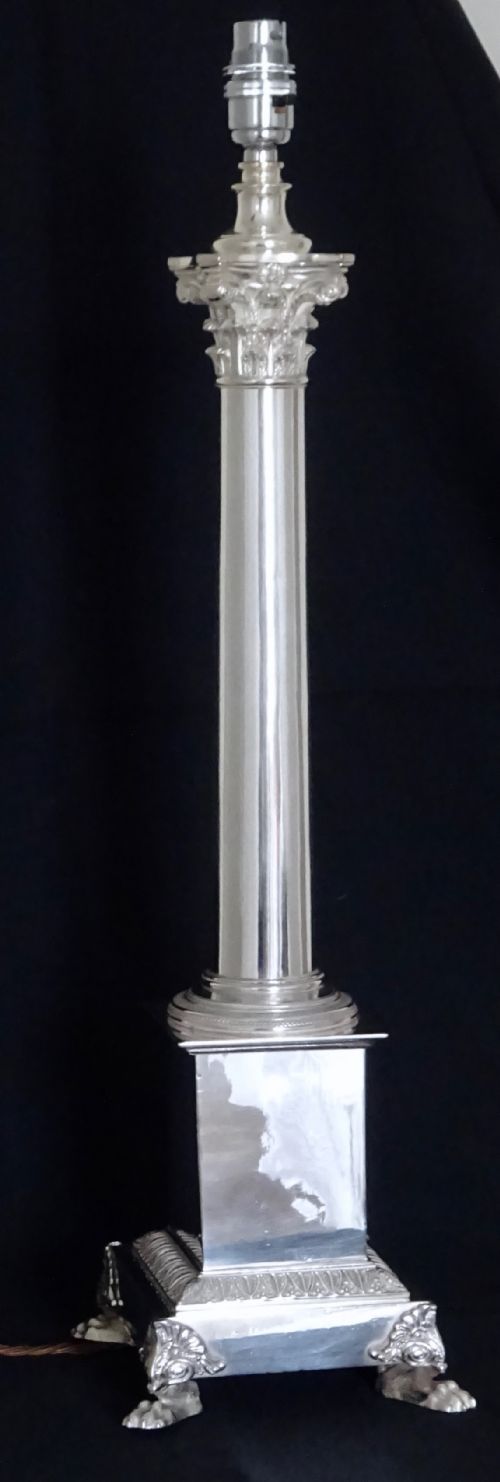 Silver Plated Corinthian Column Lamp