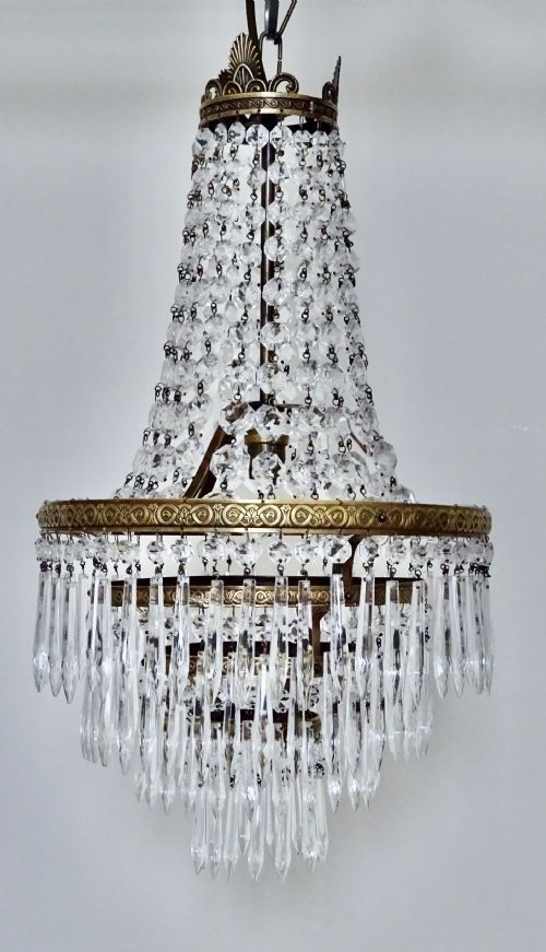 Early 20thc  Four Tier Glass Chandelier