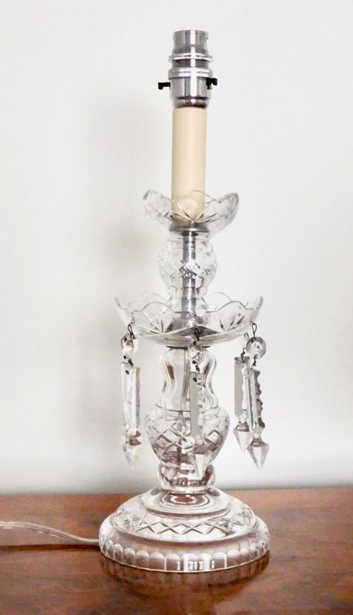 fig 1. SMALL CUT GLASS LAMP WITH CRYSTAL DROPS