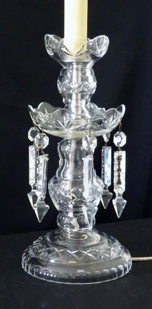Small Cut Glass Lamp with Crystal Drops