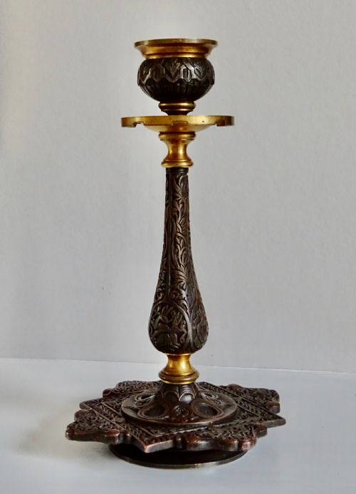 Pair Victorian Gilded Bronze Candlesticks