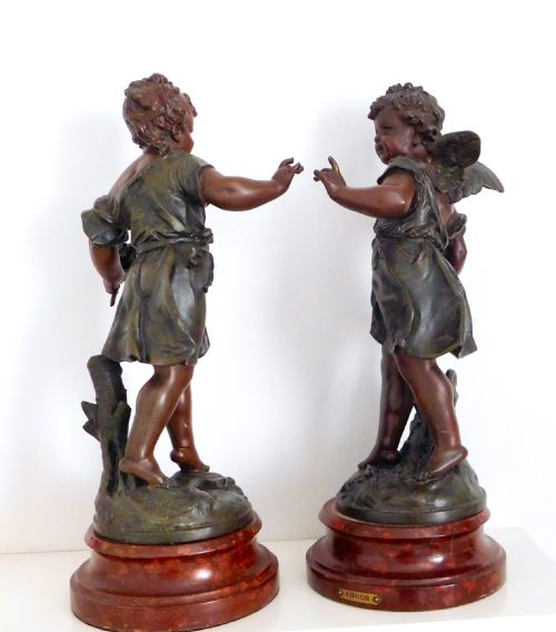 fig 1. PAIR SIGNED BRUCHON SPELTER FIGURES