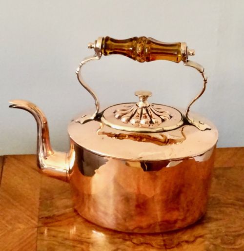 Victorian Copper Kettle with Amber Glass Handle