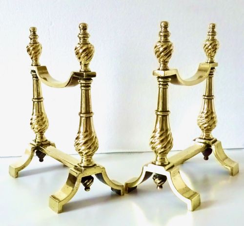 Pair Victorian Brass Fire Dogs