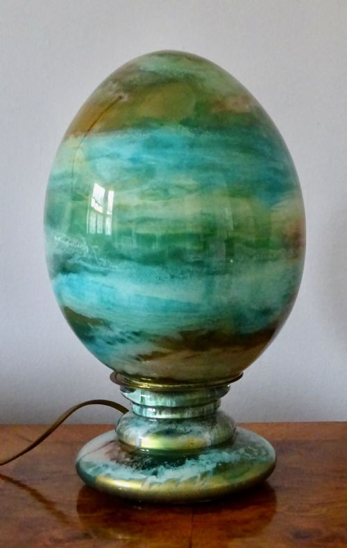 fig 1. A LARGE GLASS EGG SHAPED SIGNED LAMP