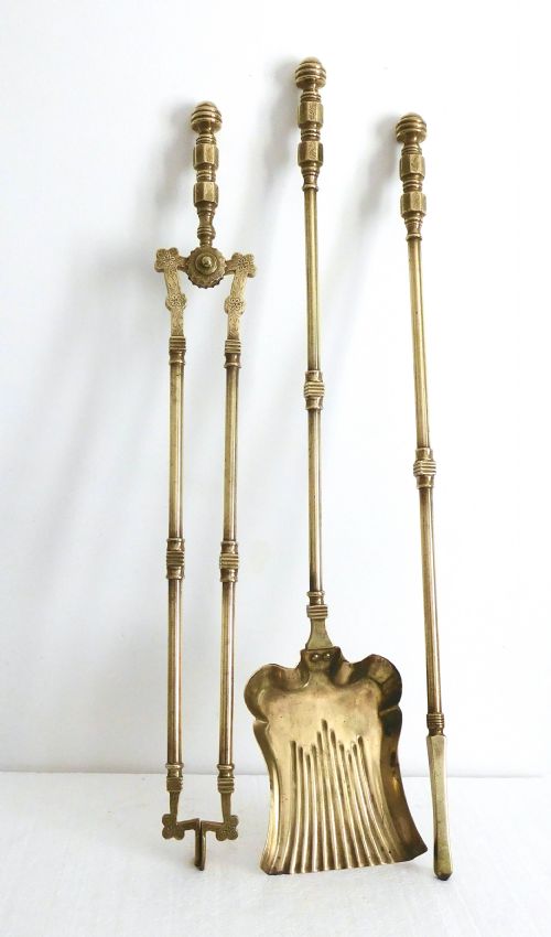 Set of Long Handle Brass Fire Irons