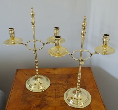 C 1890  Pair Adjustable Brass Candlesticks
