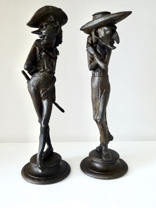 Pair Fin De Siecle Spelter 'Grotesque'candlesticks