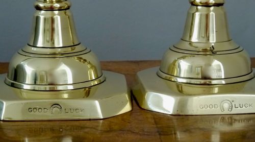 fig 2. VICTORIAN 'GOOD LUCK' BRASS CANDLESTICKS