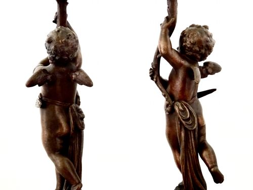 fig 1. PAIR SPELTER CHERUB LAMPS
