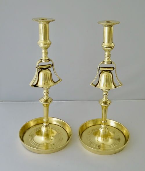 Pair Brass Tavern Candlesticks with Bells