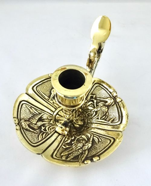 Brass Chamberstick Decorated with Birds
