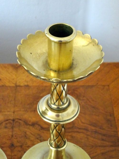 1880 PAIR OF ORNATE BRASS CANDLESTICKS - ADDITIONAL PHOTO 4