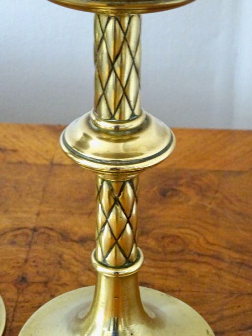 1880 PAIR OF ORNATE BRASS CANDLESTICKS - ADDITIONAL PHOTO 6