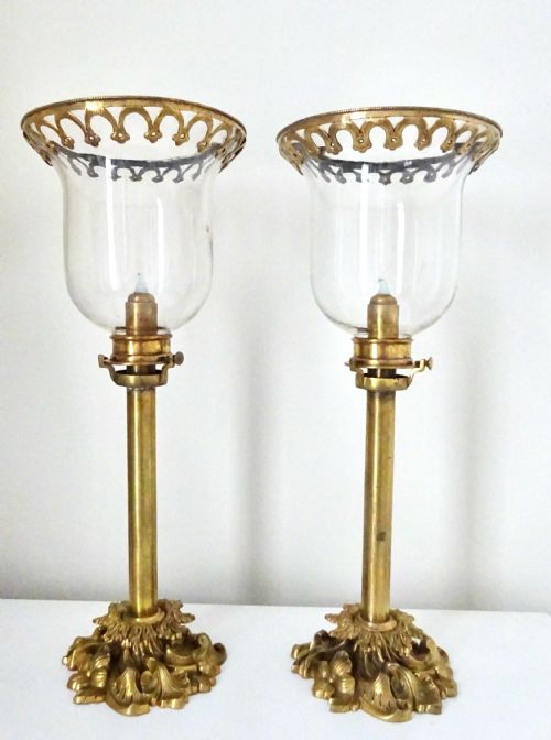 Victorian Pair Candle Lamps with Original Shades