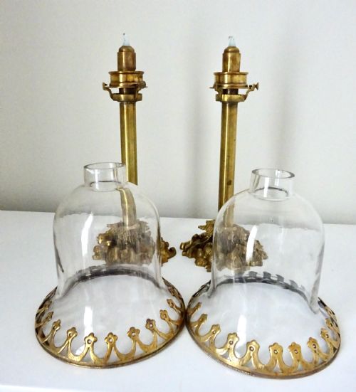 fig 1. VICTORIAN PAIR CANDLE LAMPS WITH ORIGINAL SHADES