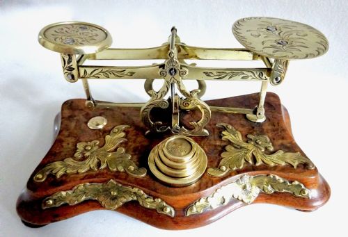 Postal Scales on a Brass and Walnut Base