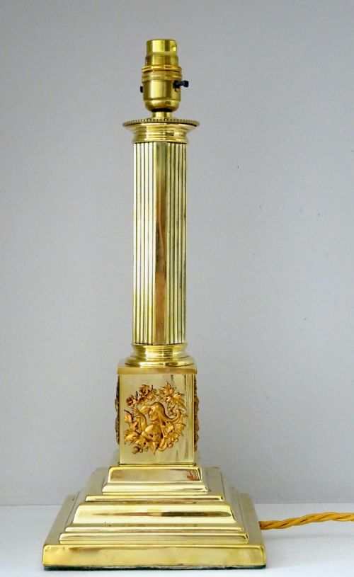 Early 20thc  Brass Column Table Lamp