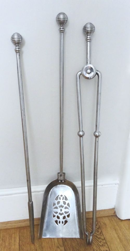 C1900-1930 Set of Polished Steel Fire Irons
