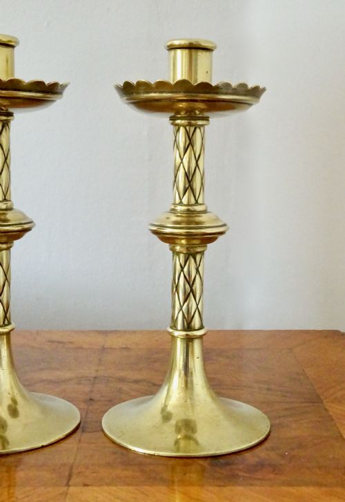 1880 PAIR OF ORNATE BRASS CANDLESTICKS - ADDITIONAL PHOTO 3