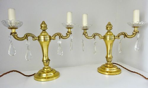 Pair Double Arm Brass  Table Lamps
