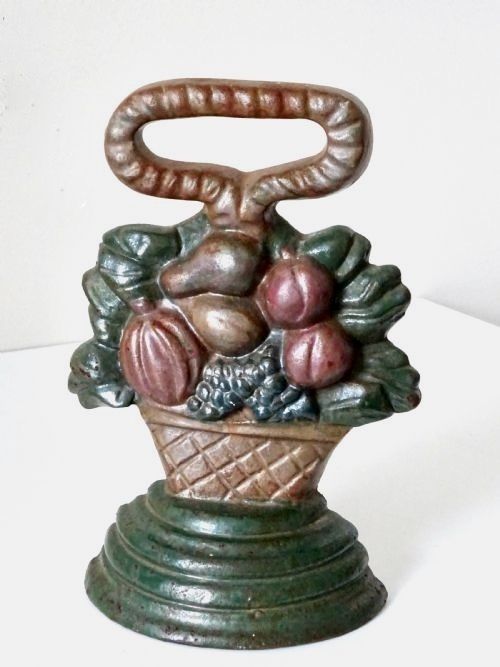 Painted Iron Door Stop Basket of Fruit