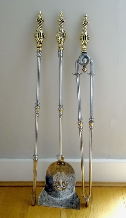 1880 STEEL AND BRASS FIRE IRONS - ADDITIONAL PHOTO 2