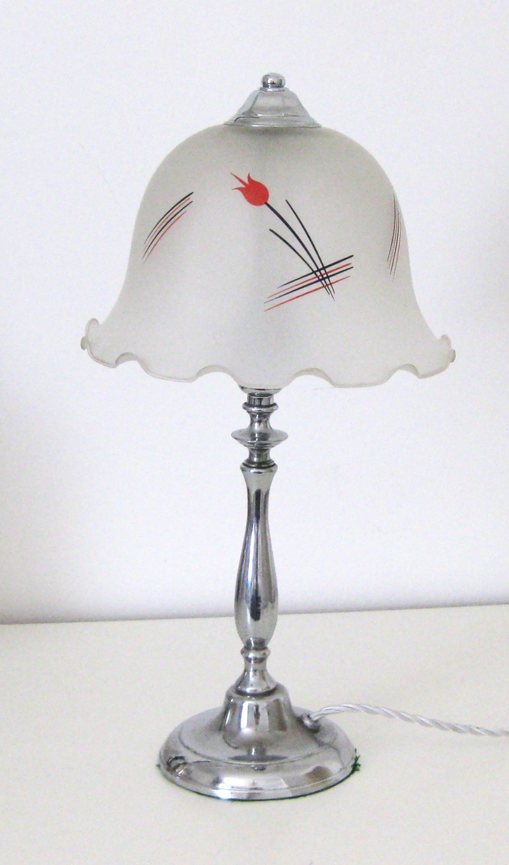 ANTIQUE CHROME LAMP WITH ORIGINAL PERIOD SHADE