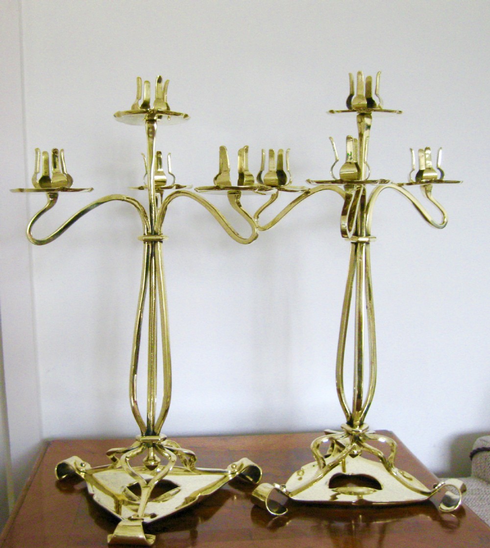 PAIR ART NOUVEAU BRASS CANDELABRA