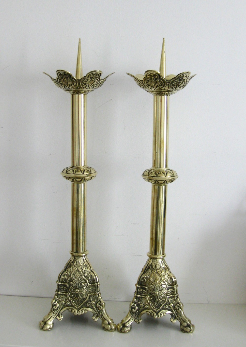 PAIR TALL BRASS CANDLESTICKS