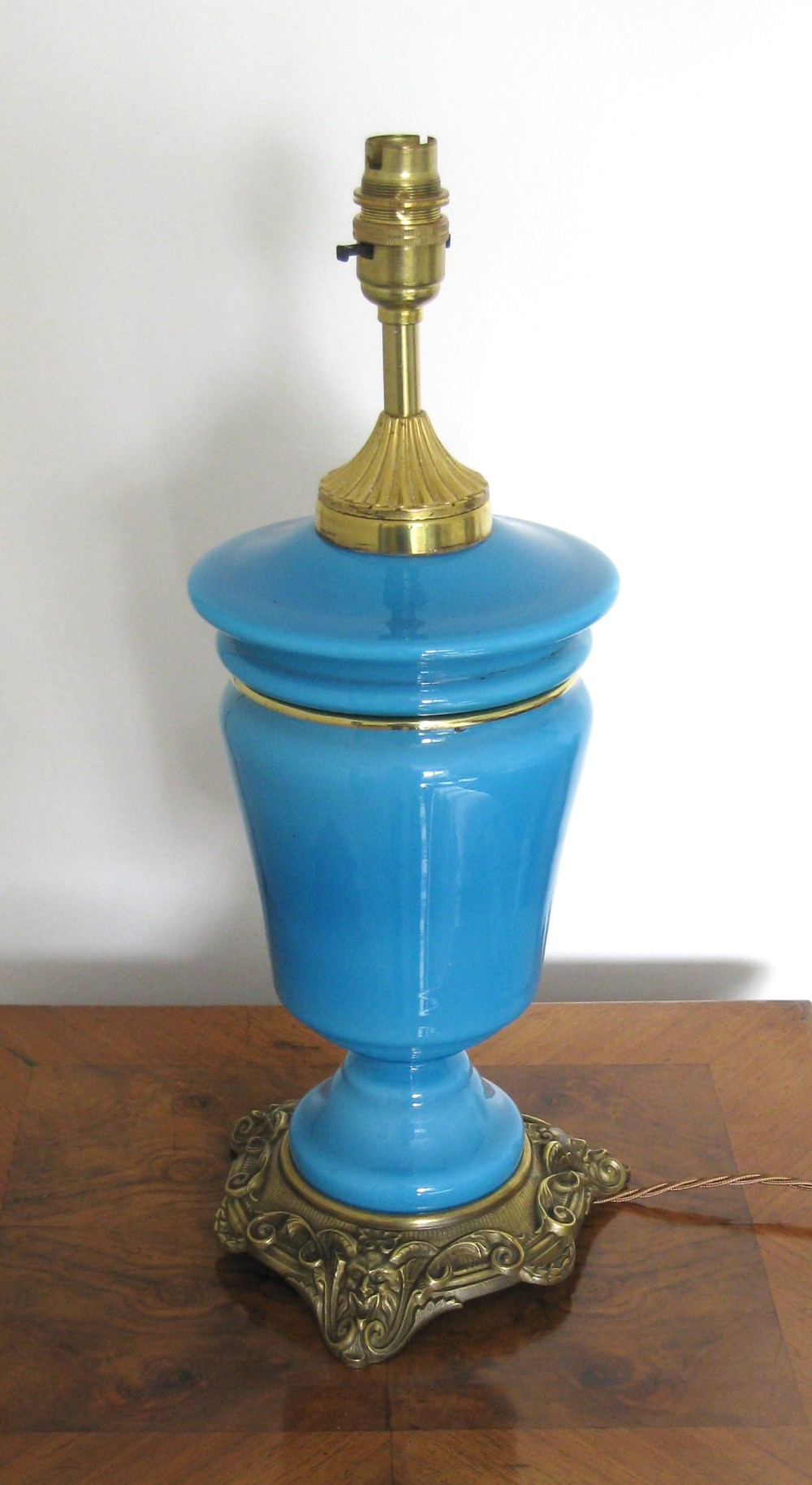 VICTORIAN BLUE GLASS CONVERTED OIL LAMP