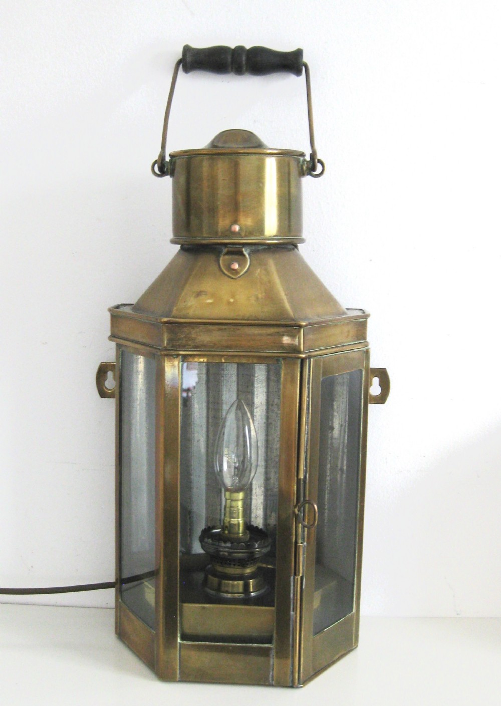EDWARDIAN BRASS WALL LANTERN