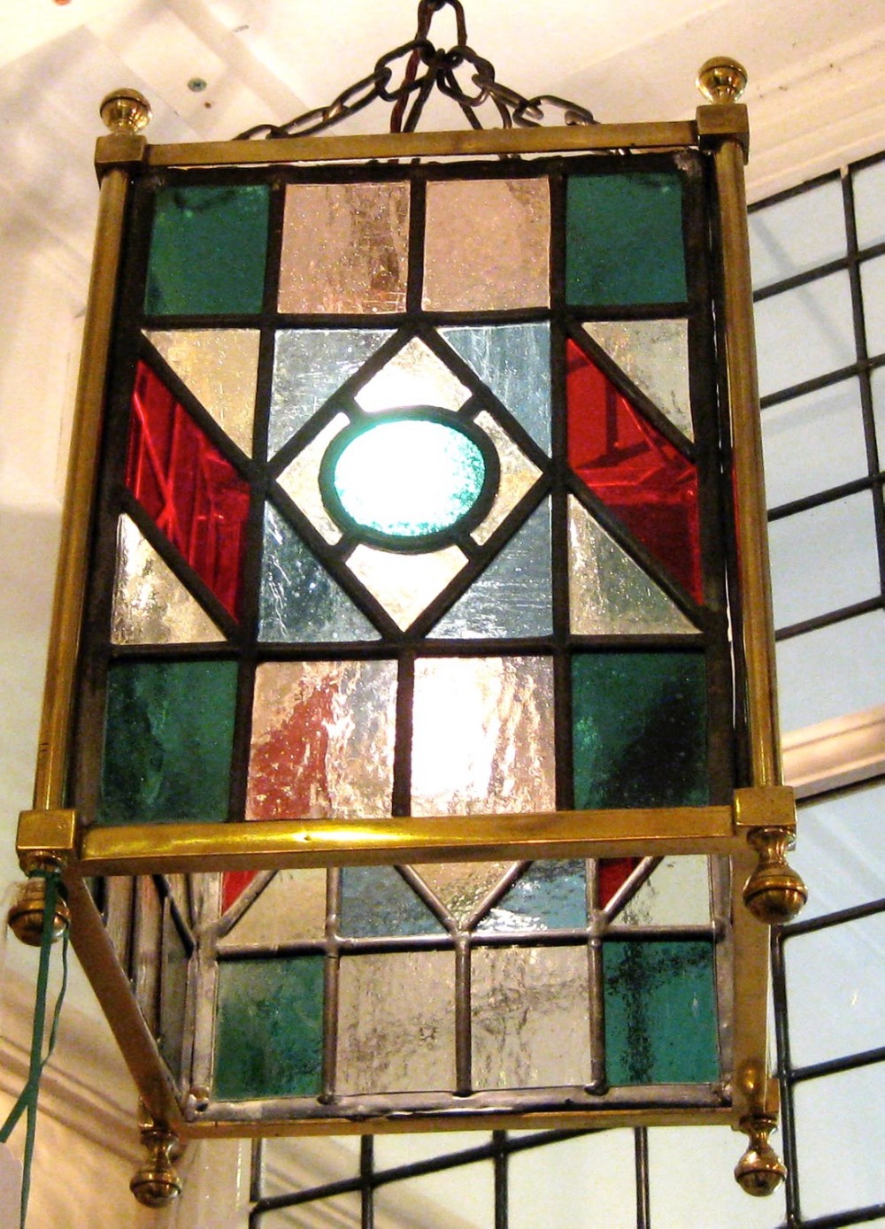 VICTORIAN STAINED GLASS HALL LANTERN
