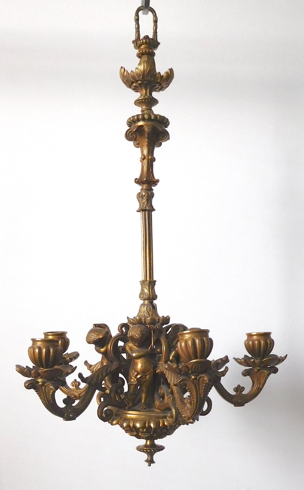 LITTLE VICTORIAN BRASS CHANDELIER WITH CHERUBS