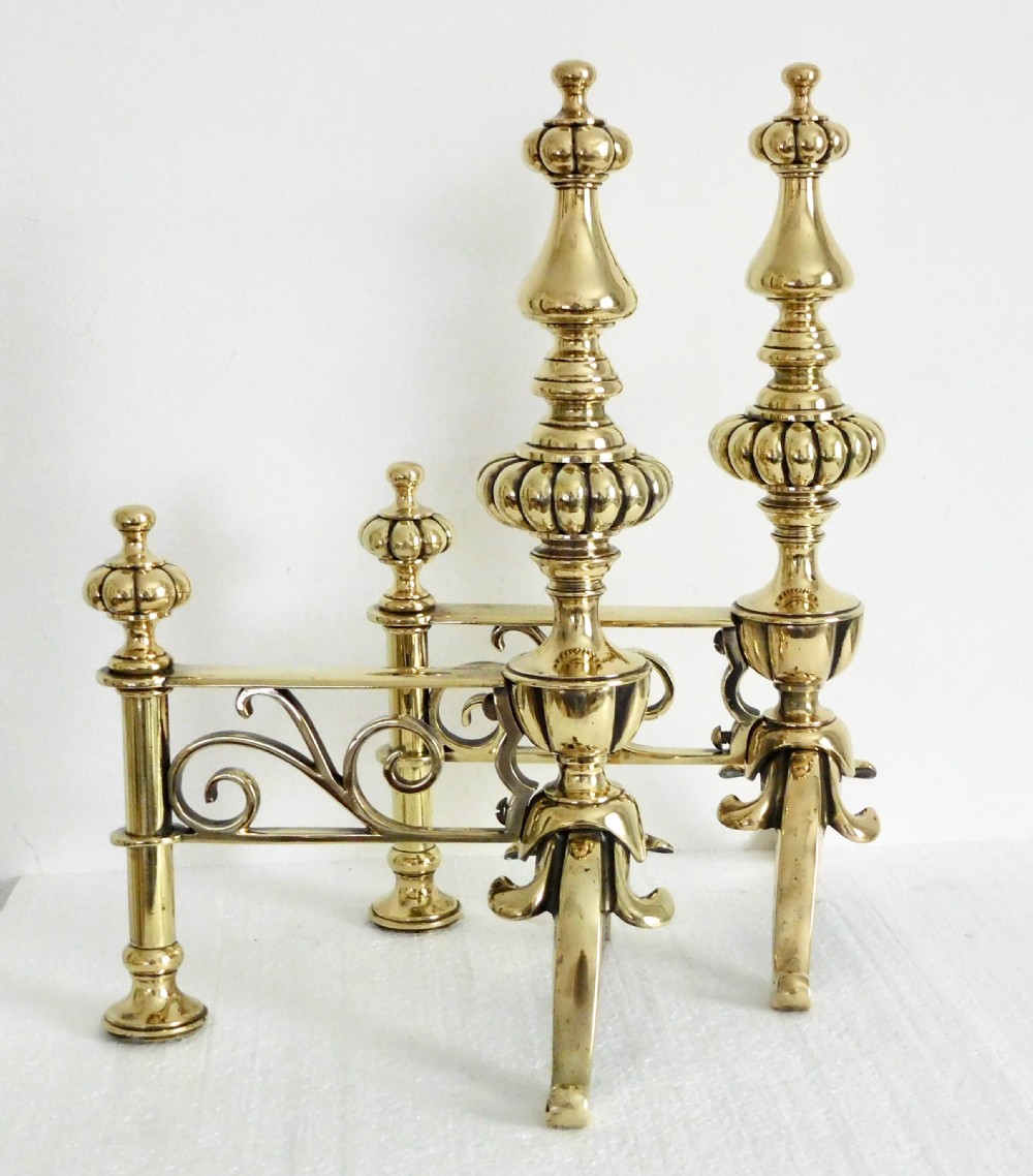 PAIR VICTORIAN BRASS FIRE DOGS