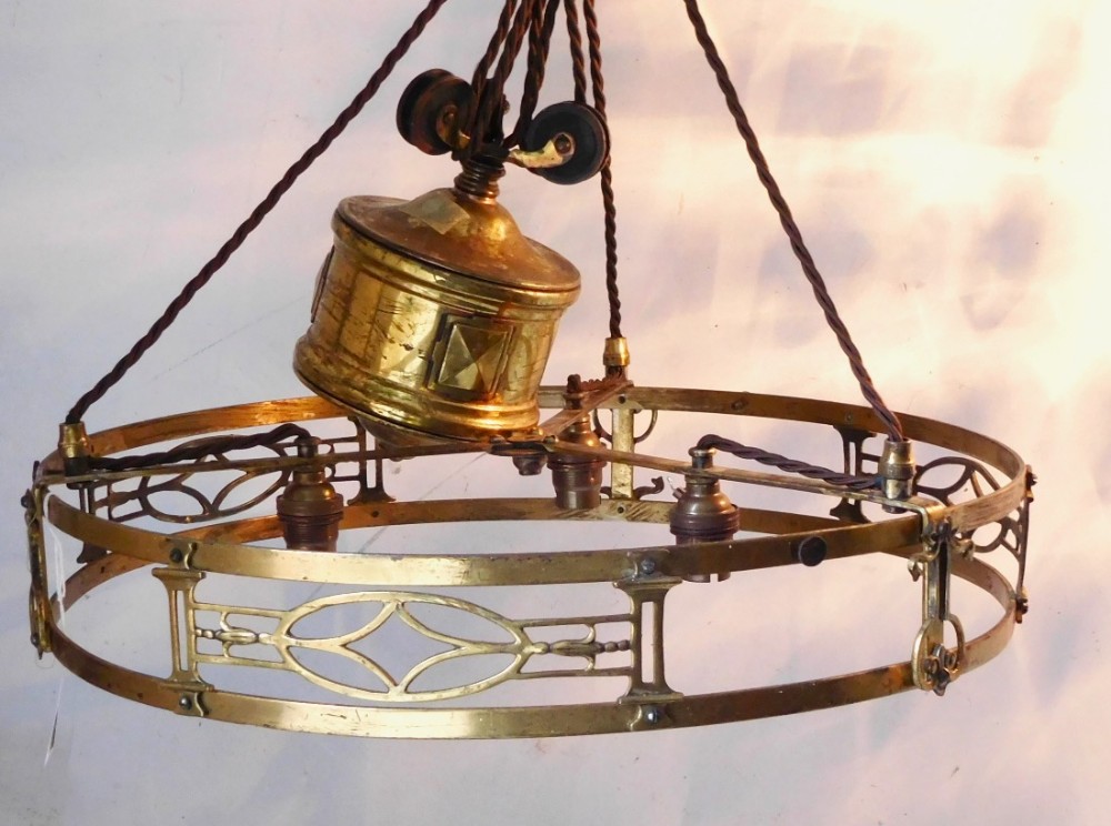 TWO EDWARDIAN  'RISE AND FALL' LIGHTS