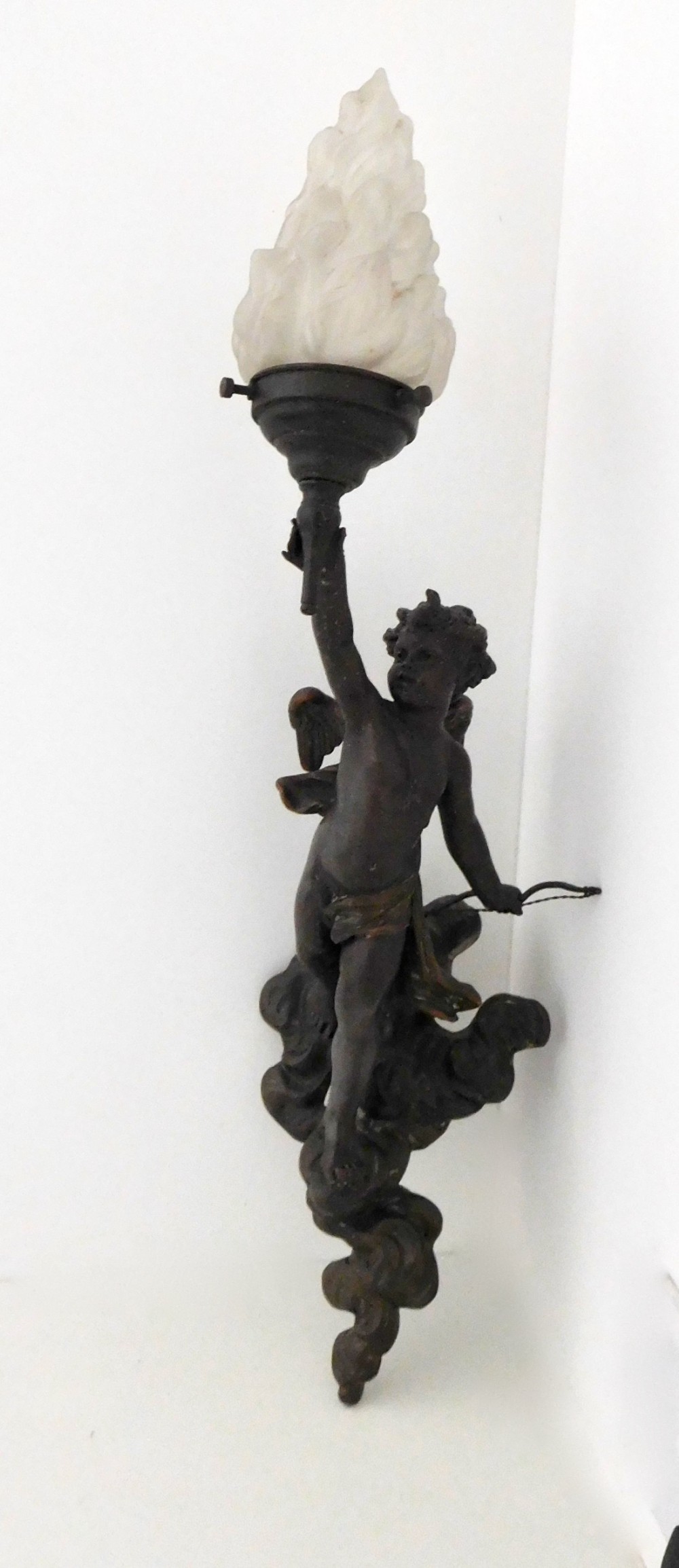 VICTORIAN CHERUB HOLDING TORCHERE LIGHT