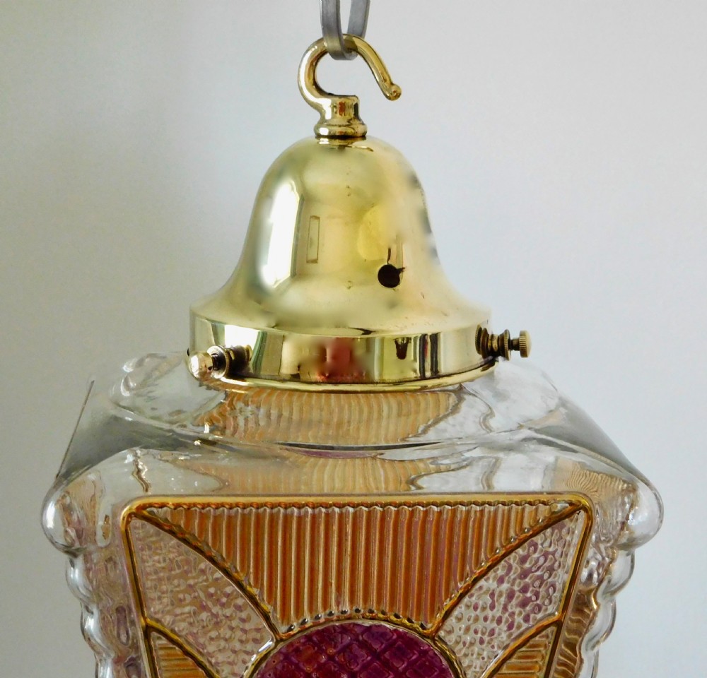 1930's  COLOURED GLASS CEILING LIGHT View IV