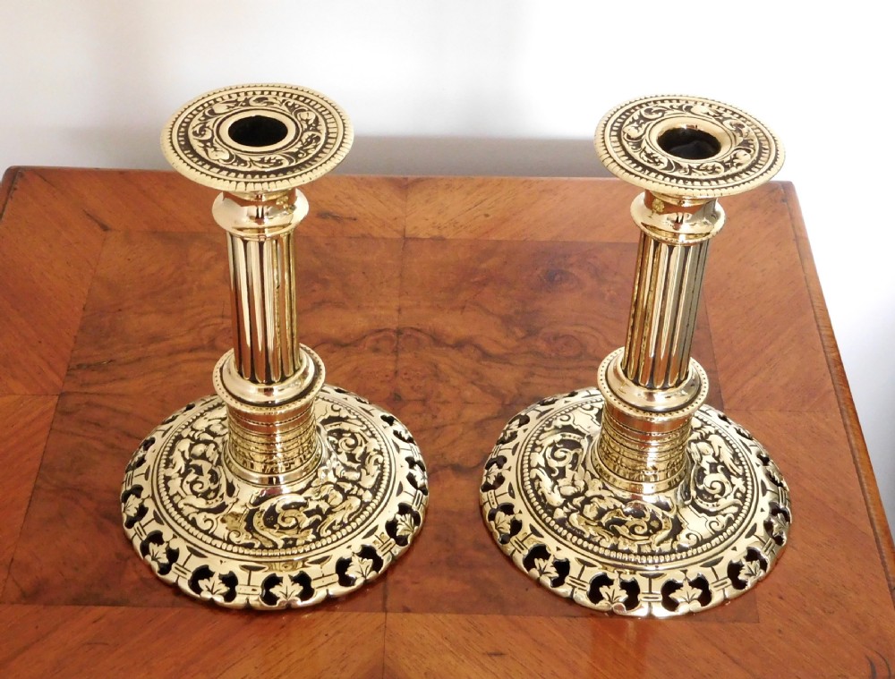 PAIR VICTORIAN BRASS CANDLESTICKS View II