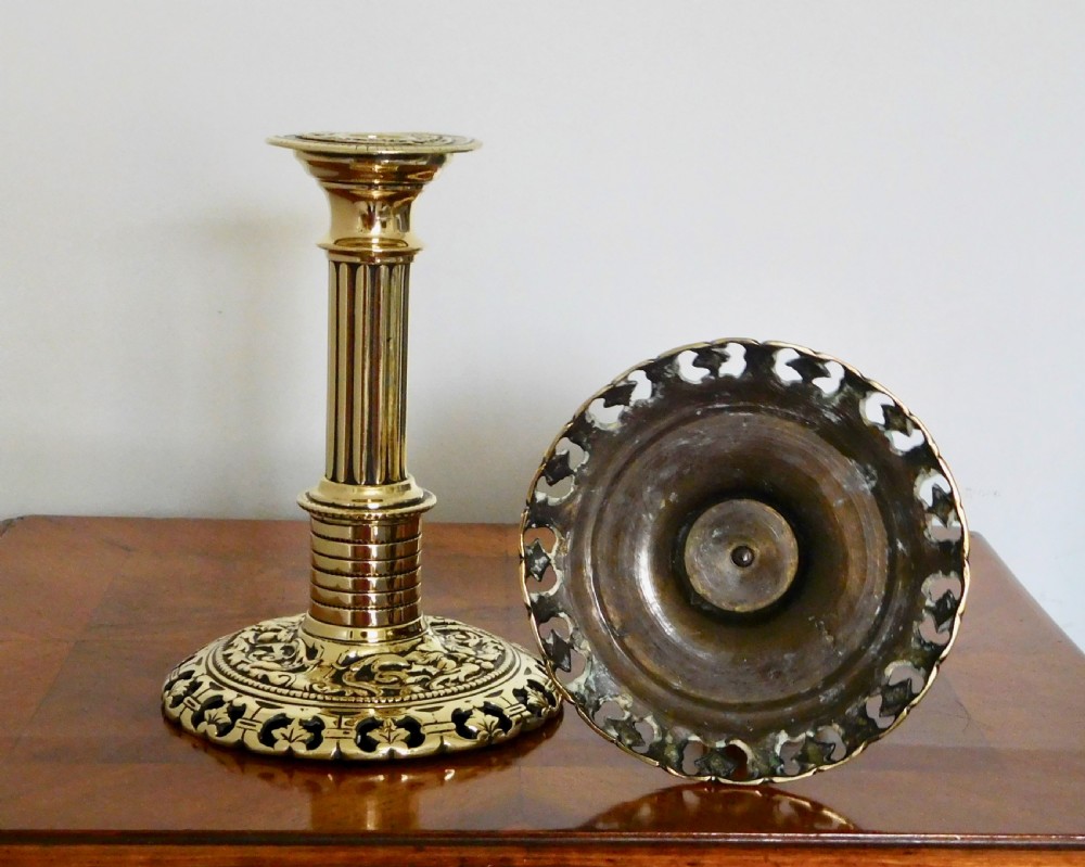 PAIR VICTORIAN BRASS CANDLESTICKS View III